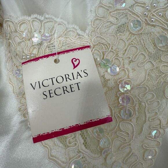 Vtg Victoria's Secret Slip Dress Chemise Sz L Ivory Lingerie 90s Coquette Bridal - Picture 9 of 12